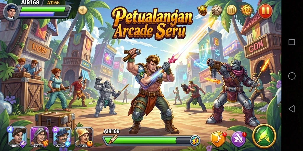Tampilan gameplay AIR168 dengan karakter konyol dan tantangan seru.