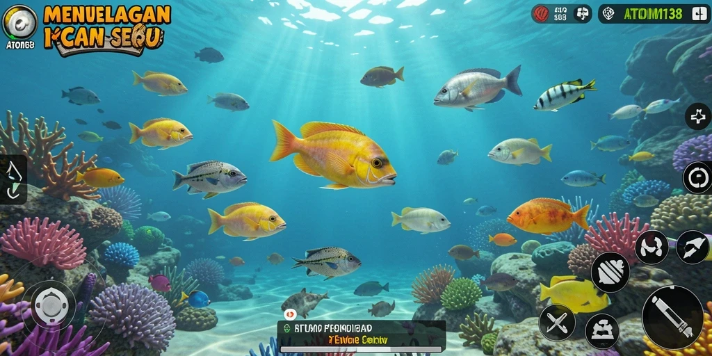 Tampilan permainan <strong>ATOM138</strong> dengan fitur menembak ikan yang menegangkan.