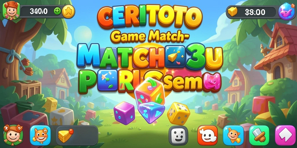 Tampilan gameplay seru CERITOTO dengan kombinasi permata yang berwarna-warni.