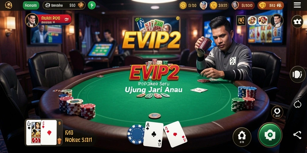 Tampilan gameplay seru dari EVIP2 dalam permainan Poker.