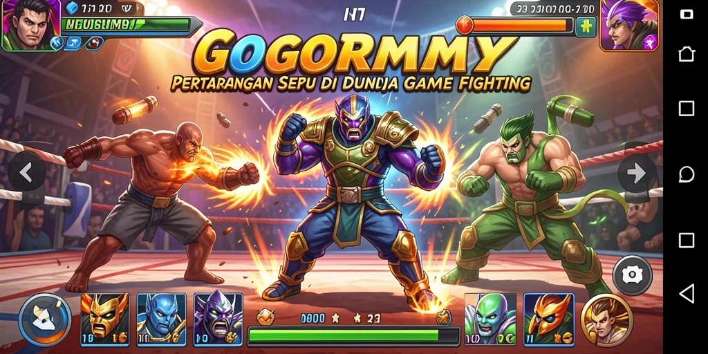 Tangkapan layar menampilkan pertarungan seru dalam GOGORUMMY.