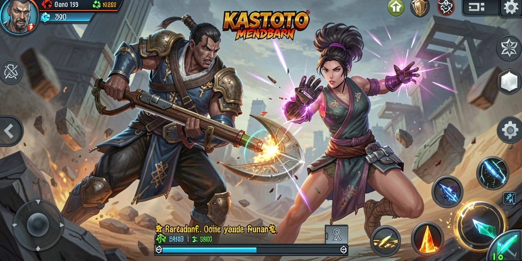 Screenshot gameplay KASTOTO menampilkan aksi pertarungan yang mendebarkan.