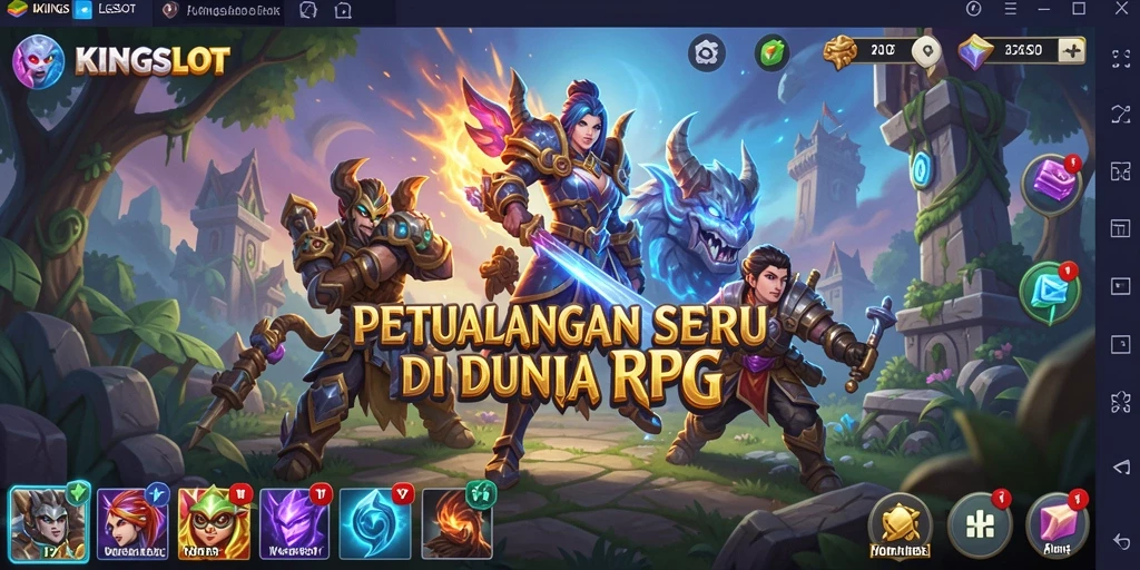 Tampilan gameplay menakjubkan dari KINGSLOT saat bertarung di dunia RPG.