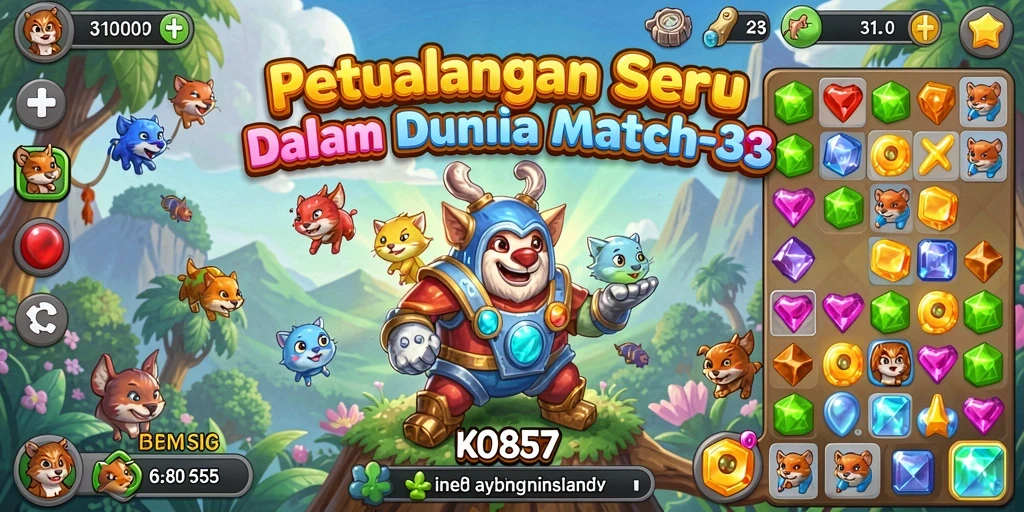 Screenshot gameplay <strong>KO857</strong> yang menunjukkan kombinasi match-3 yang menarik.