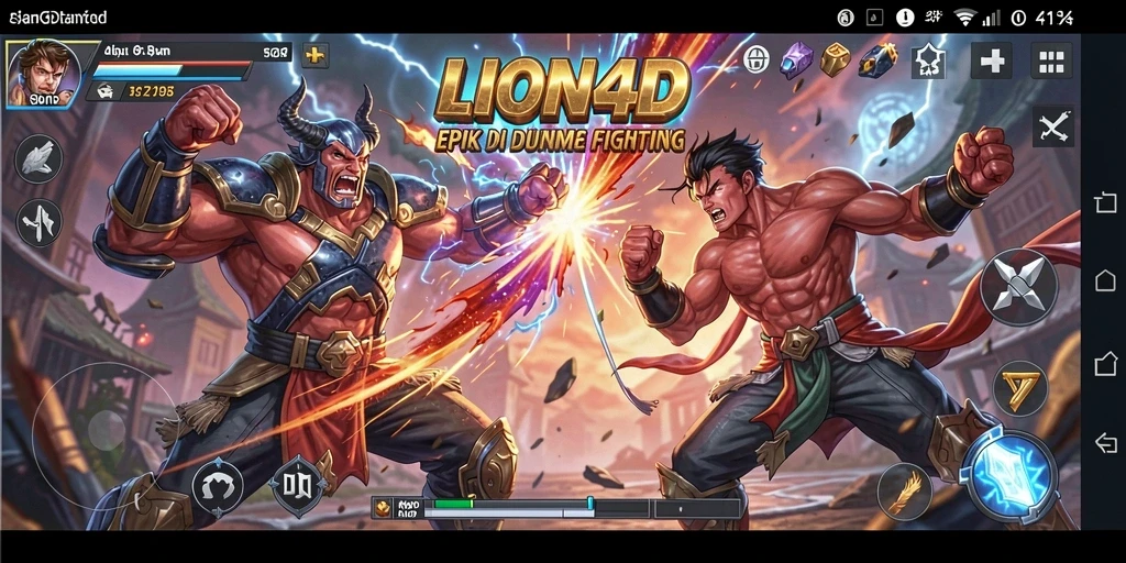 Menampilkan gameplay pertarungan epik di LION4D dengan berbagai karakter.