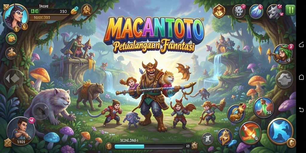 Screenshot gameplay MACANTOTO dengan dunia fantasi yang indah.
