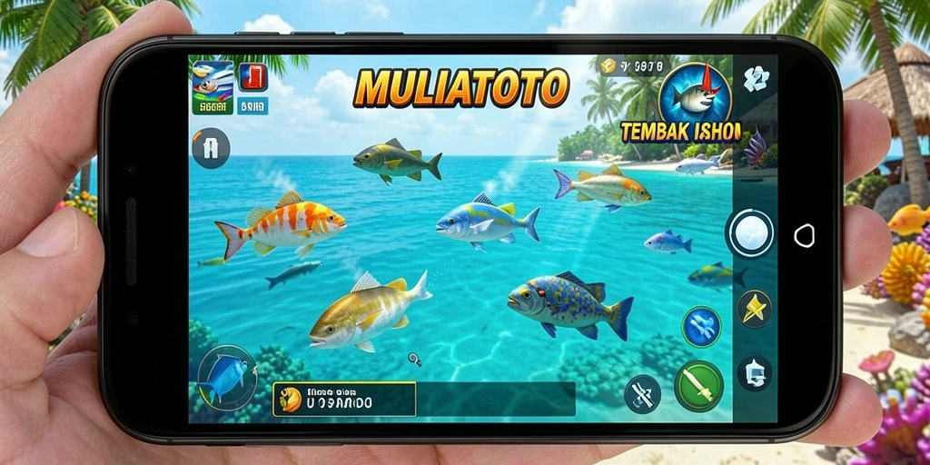 Tampilan gameplay menakjubkan dengan berbagai jenis ikan yang siap ditangkap.