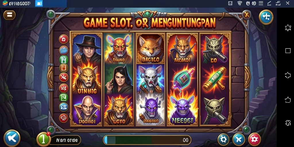 Tampilan gameplay menarik dengan simbol dan efek suara yang menggembirakan.