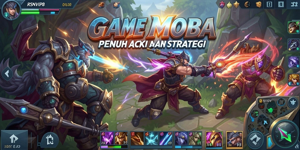 Screenshot menampilkan aksi seru dalam pertempuran game MOBA.